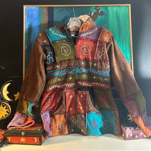 Rising International Hoodie Womens Multicolor Boho Embroidered Zip Jacket Small - Picture 9 of 16